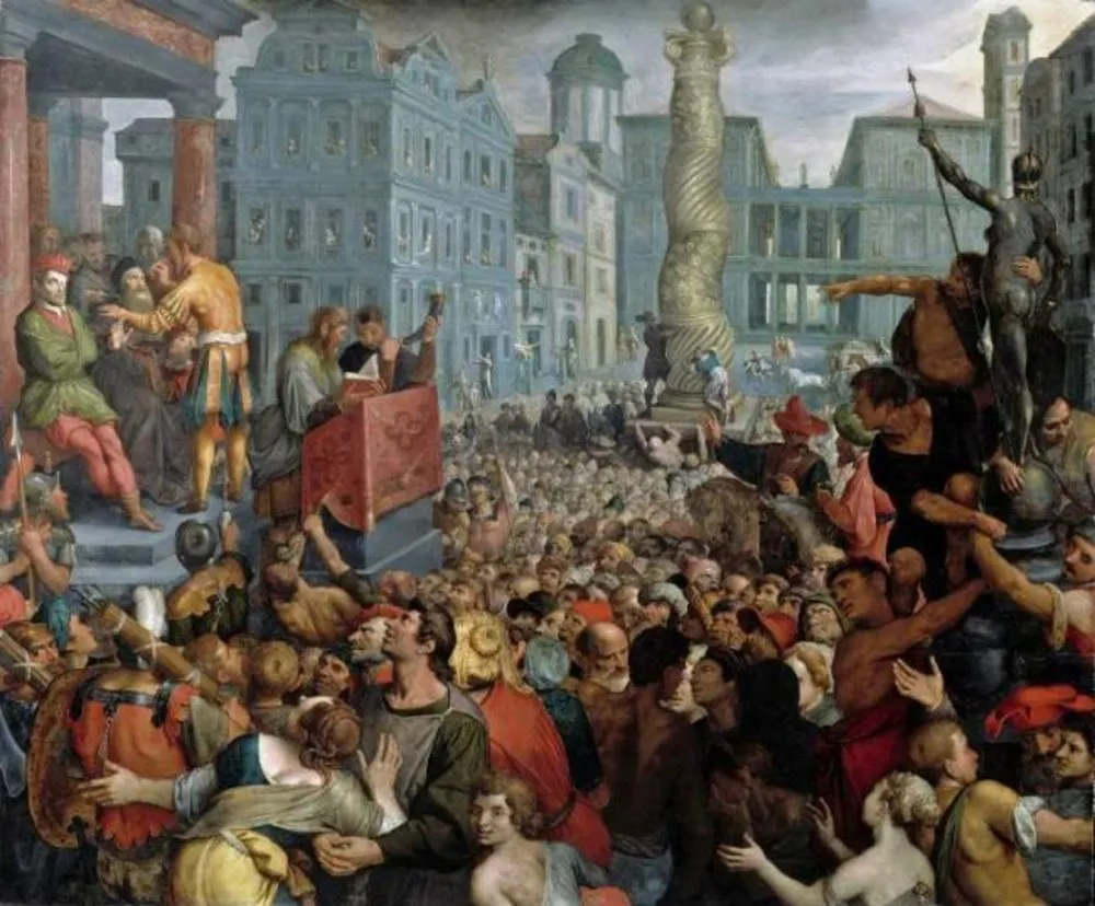 The Judgement of Zaleucus, by Ambrosius Francken I, oil, 1606