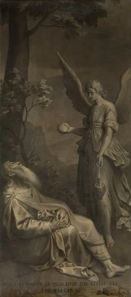 The prophet Elijah awakened by the angel on Mount Horeb (I Kings 19:5-6), by Ambrosius Francken I
