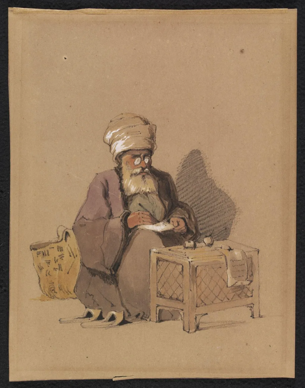 An Old Turkish Scribe, by Amedeo Preziosi, watercolor, 1850