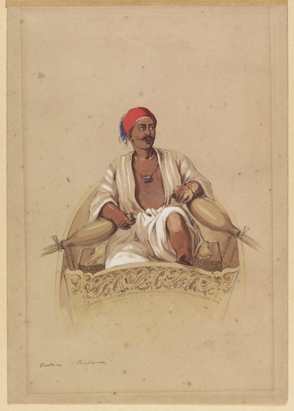 Boatman/ Bosphorus, by Amedeo Preziosi, watercolor, 1855