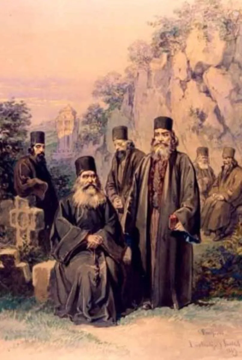 Călugări de la Mănăstirea Bistrița, by Amedeo Preziosi, unspecified, 1869