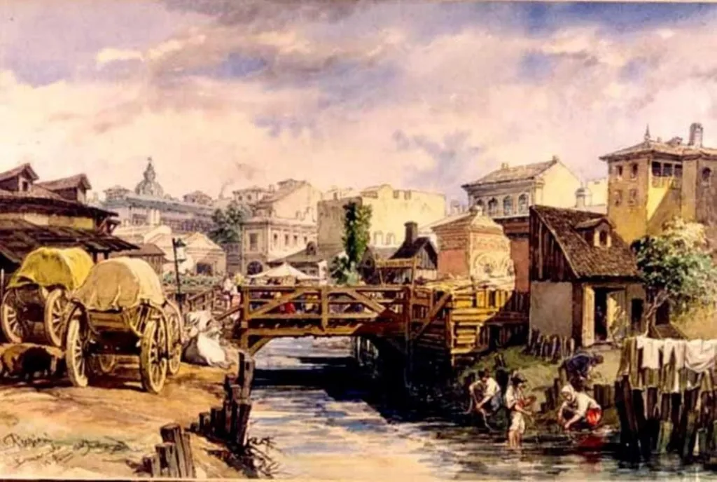 Pod peste Bucureștioara, by Amedeo Preziosi, unspecified, 1869