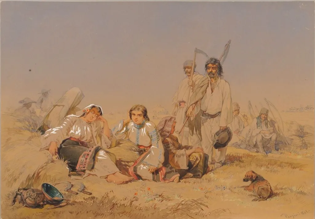 Țărani la cosit (amiază), by Amedeo Preziosi, 1868