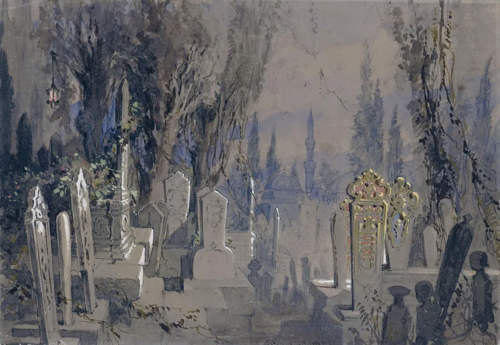The Cemetery at Pera, by Amedeo Preziosi, watercolor, 1856