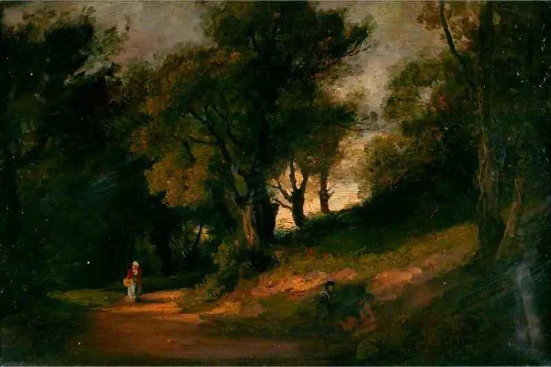 English Landscape with a Figure of an Old Woman, by Amelia Long
