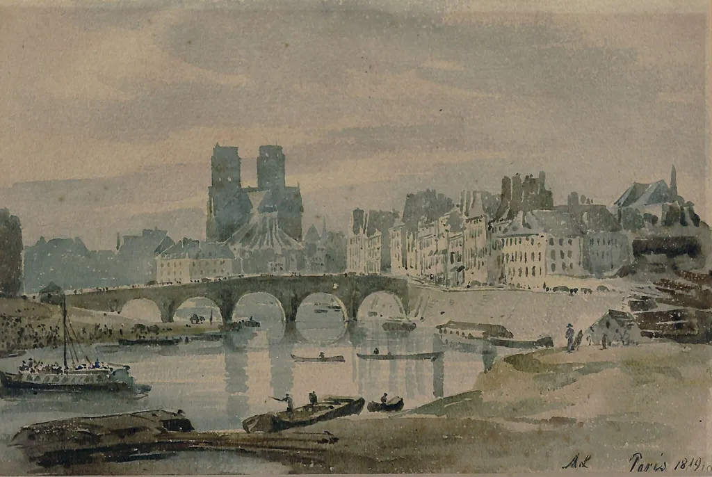 Notre Dame from the Ile St. Louis, by Amelia Long, watercolor, 1819
