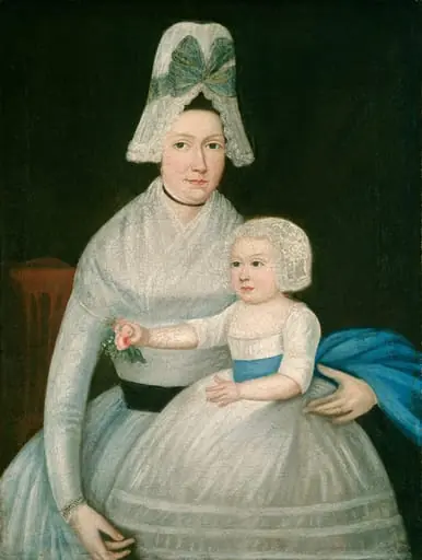 Mother and Child in White, by American 18th Century