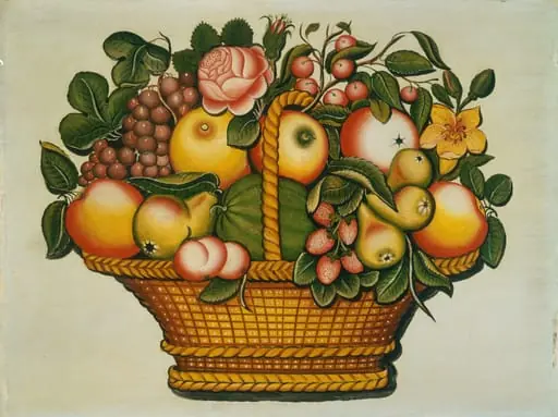 Basket of Fruit with Flowers, by American 19th Century