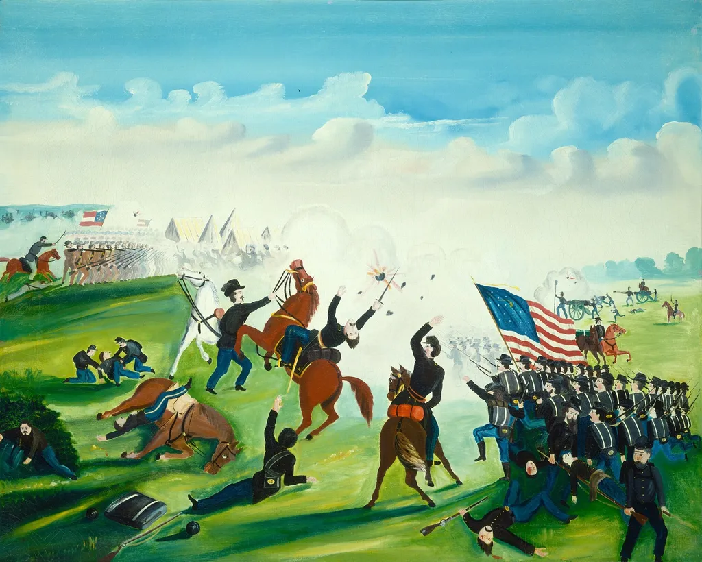 Civil War Battle, by American 19th Century, oil, 1861