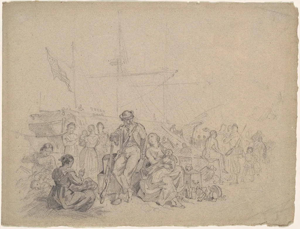 Dockside Scene, by American 19th Century, graphite, 1801