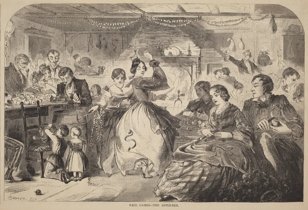 Fall Games - The Apple-Bee, by American 19th Century, ink, 1859