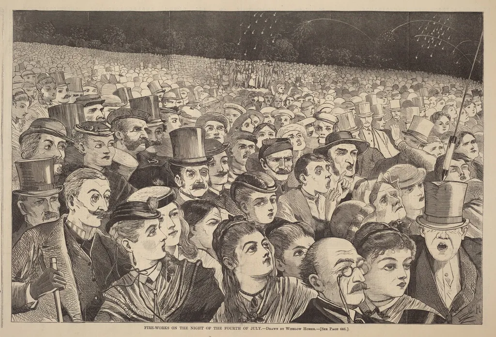 Fire-Works on the Night of the Fourth of July, by American 19th Century, ink, 1868