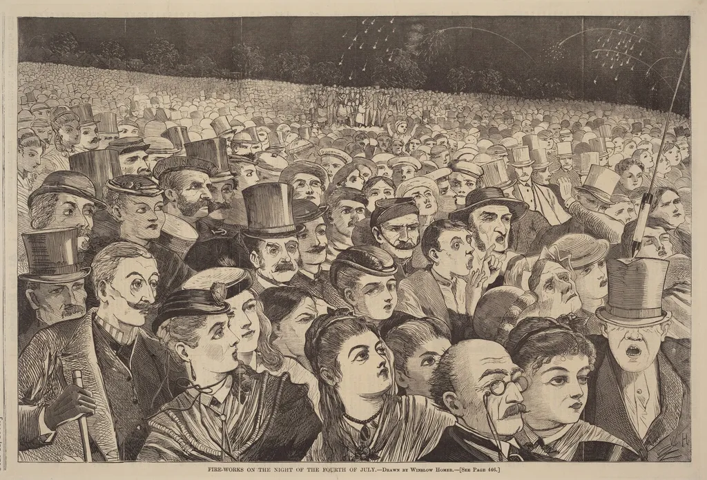 Fire Works on the Night of the Fourth of July, by American 19th Century, ink, 1868