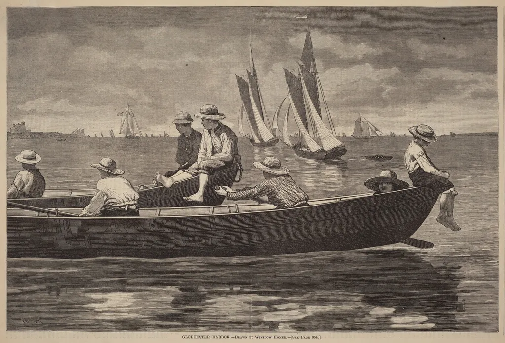 Gloucester Harbor, by American 19th Century, ink, 1873