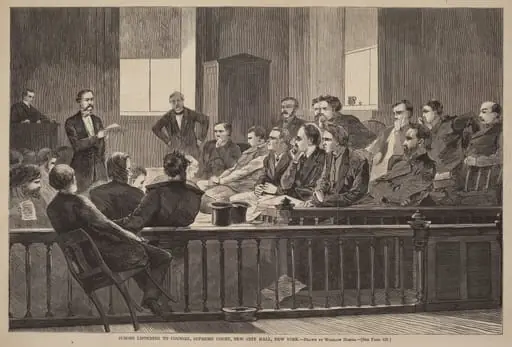 Jurors Listening to Counsel, Supreme Court, New City Hall, New York, by American 19th Century