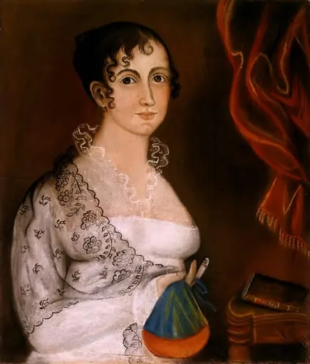 Lady with Red and Blue Sewing Bag, by American 19th Century