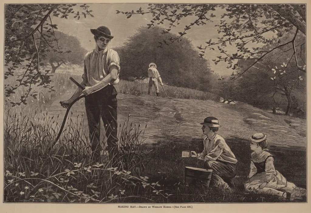 Making Hay, by American 19th Century, ink, 1872