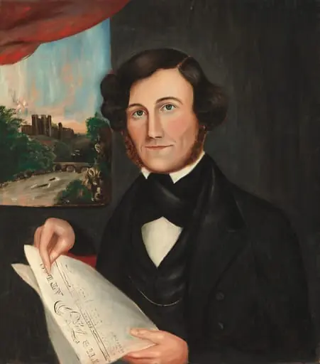 Man Named Hubbard Reading "Boston Atlas", by American 19th Century