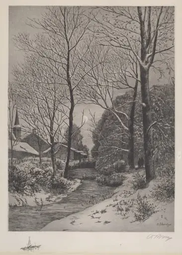 Moonlit Stroll in Winter, by American 19th Century