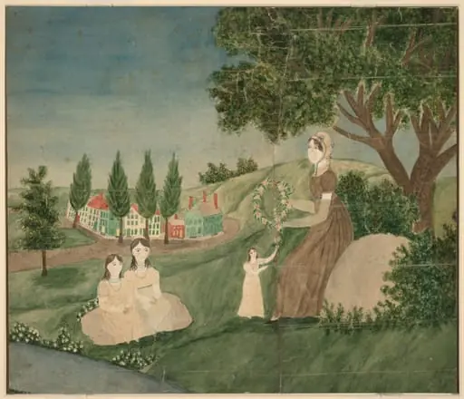 Mother and Three Children Making a Floral Wreath, by American 19th Century