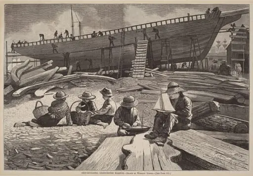 Ship-Building, Gloucester Harbor, by American 19th Century