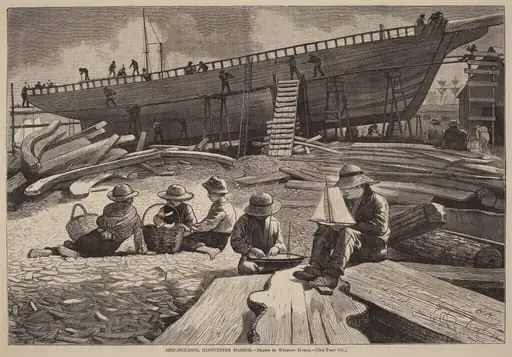 Ship-Building, Gloucester Harbor, by American 19th Century