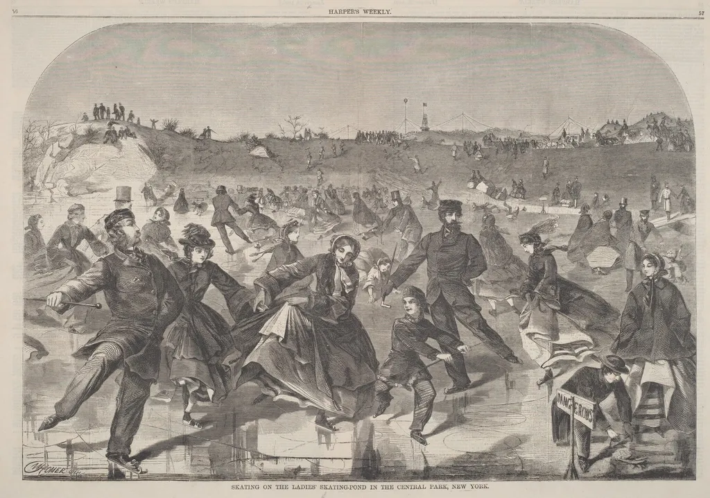 Skating on the Ladies' Skating-Pond in the Central Park, New York, by American 19th Century, ink, 1860