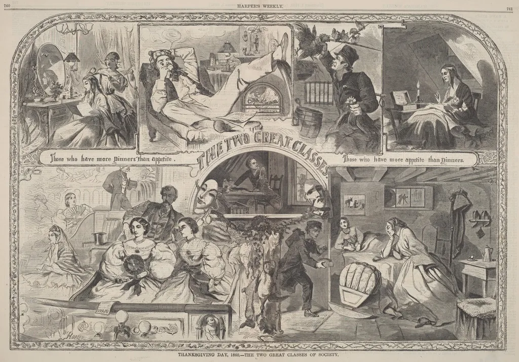 Thanksgiving Day, 1860 - The Two Great Classes of Society, by American 19th Century, ink, 1860