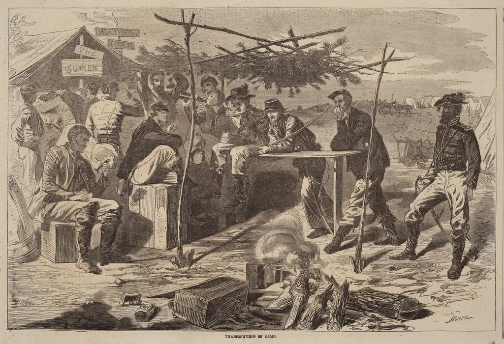 Thanksgiving in Camp, by American 19th Century, ink, 1862