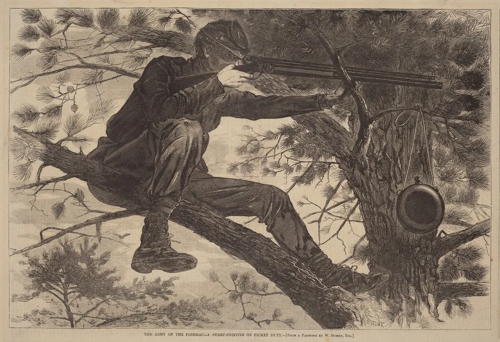 The Army of the Potomac - A Sharp-Shooter on Picket Duty, by American 19th Century, ink, 1862