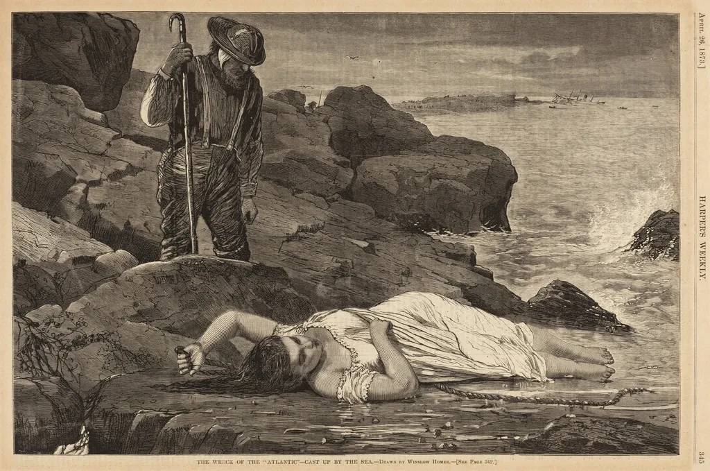 The Wreck of the "Atlantic" - Cast Up by the Sea, by American 19th Century, ink, 1873