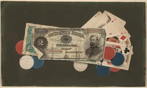 Trompe l'Oeil: A Full House with Chips, $2 and $5 Bills, by American 19th Century