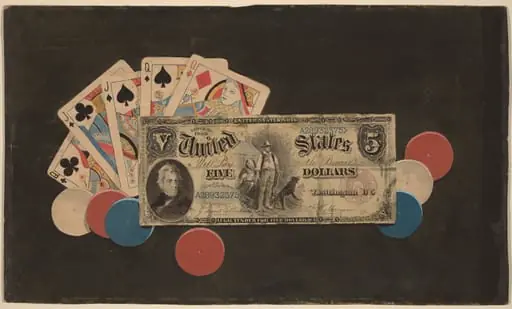Trompe l'Oeil: A Full House with Chips and a $5 Bill, by American 19th Century