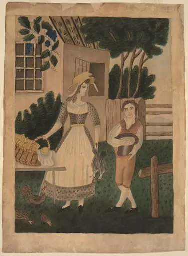 Woman and Boy with Provisions, by American 19th Century