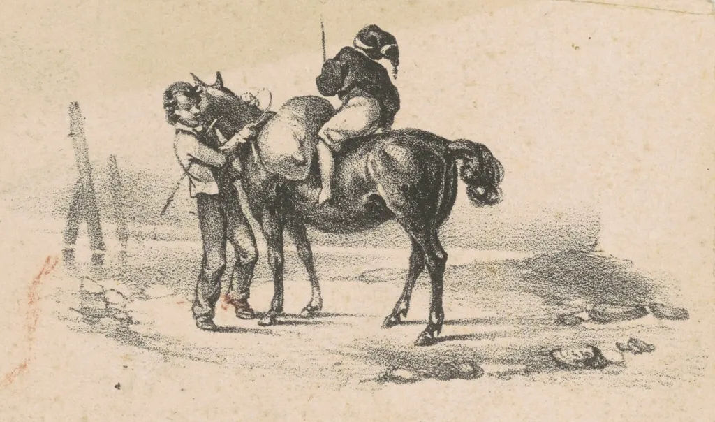 Youths and a Horse, by American 19th Century, ink, 1801