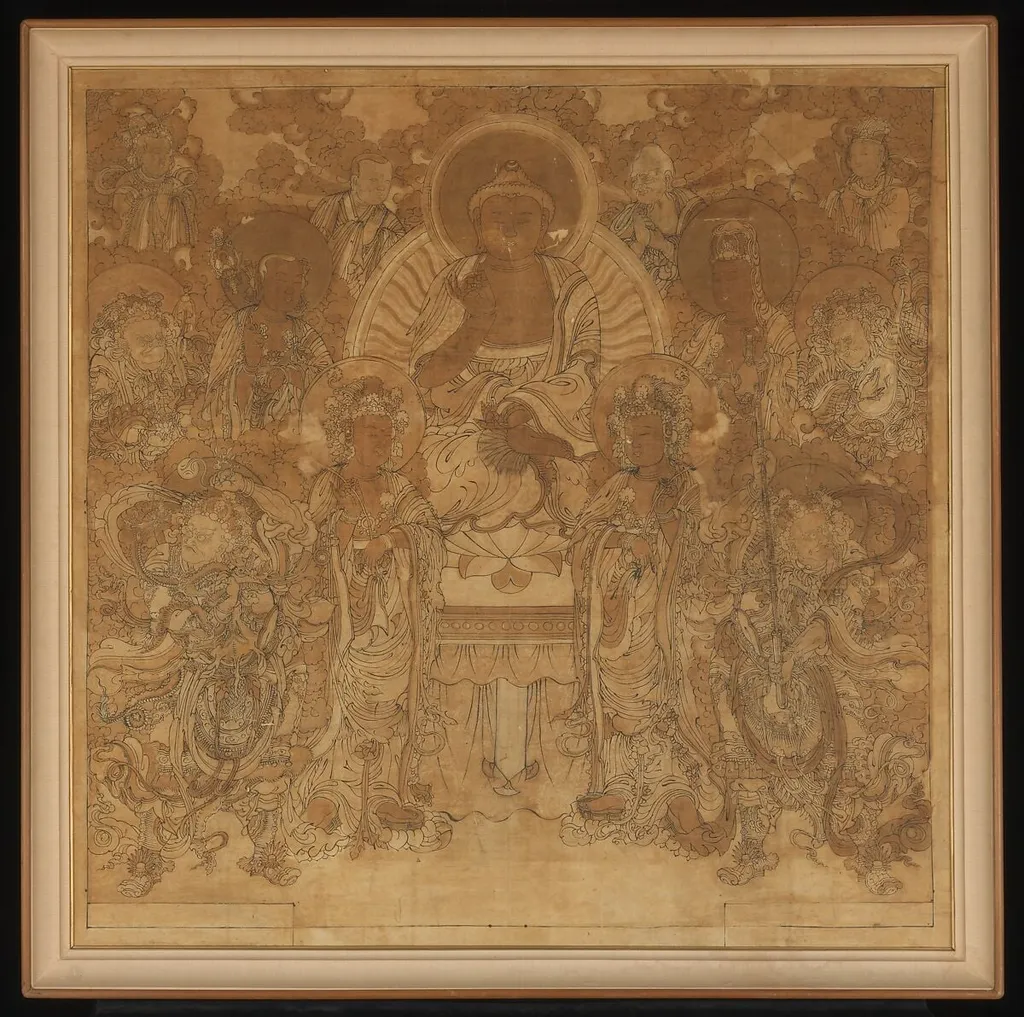 극락에서 설법하는 아미타불 조선|阿彌陀極樂會圖 朝鮮|Amitabha Buddha’s assembly in the Western Paradise, ink, 1800