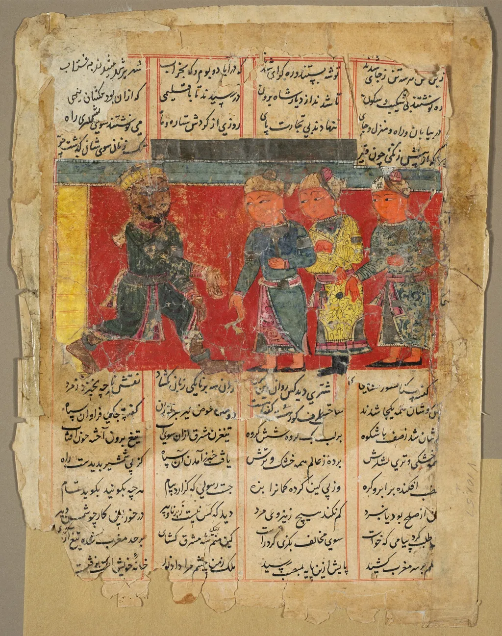 An East African King Receives Three Emissaries, from a Khamsa of Amir Khusrau Dihlavi, unspecified, 1450