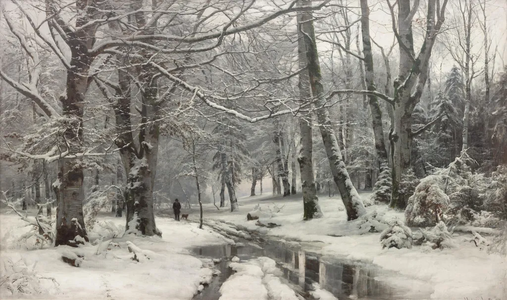 Thaw in a Beech Forest, by Anders Andersen-Lundby, oil, 1891