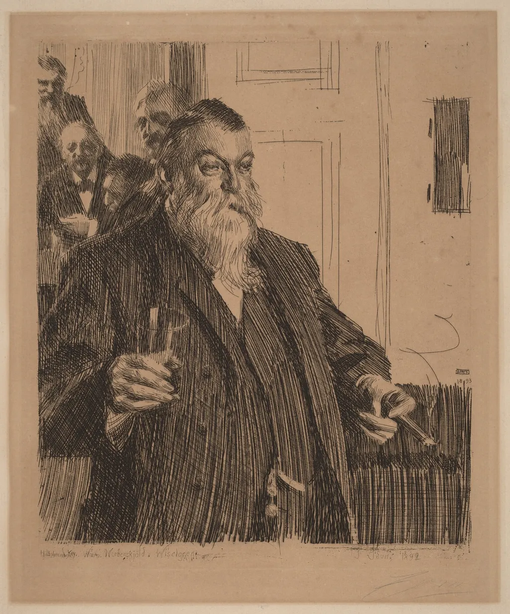 A Toast II, by Anders Zorn, ink, 1893