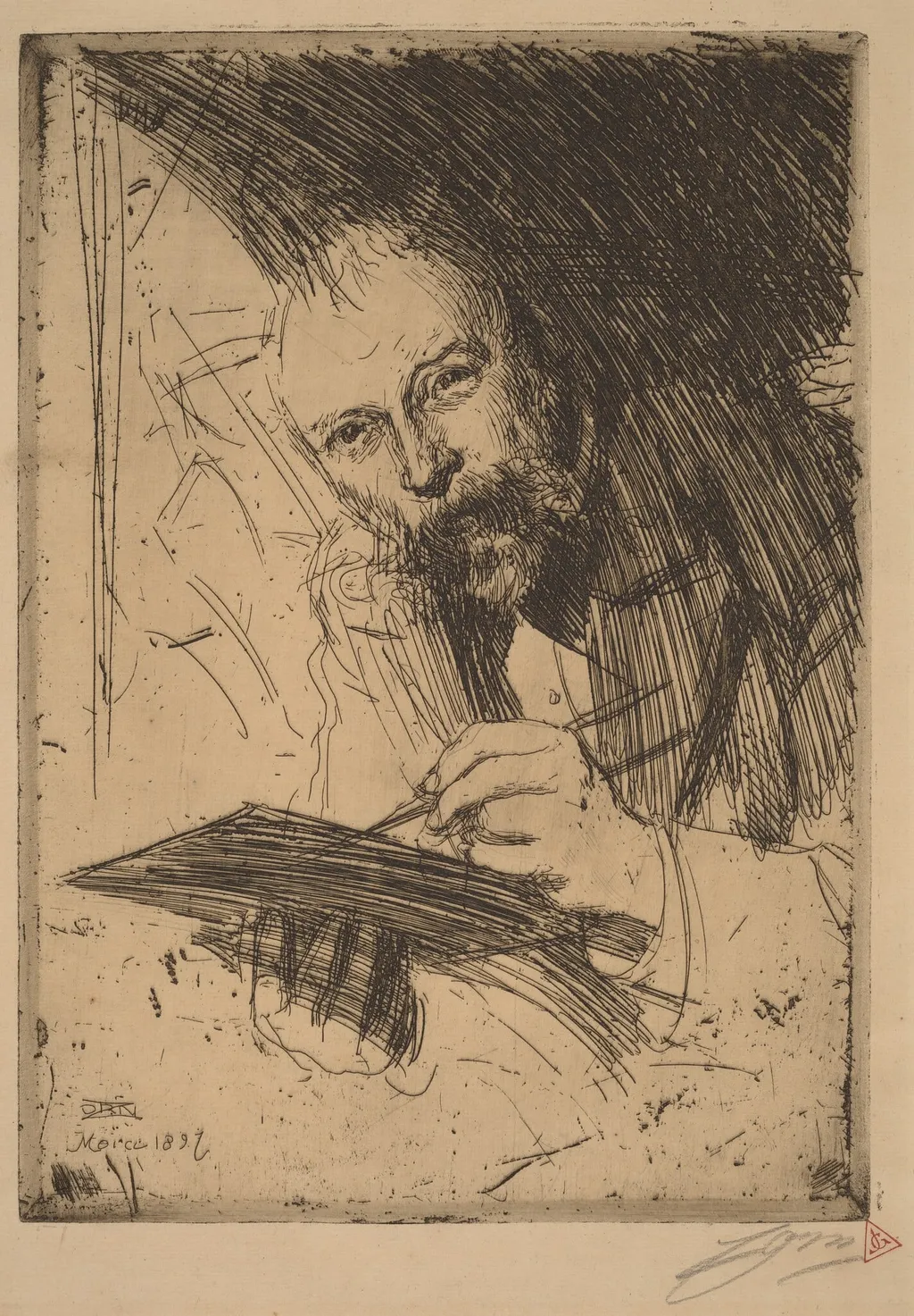 Carl Larsson, by Anders Zorn, ink, 1897