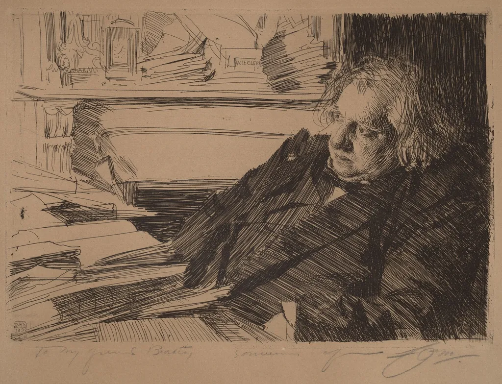 Ernest Renan, by Anders Zorn, ink, 1892