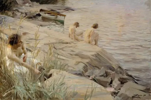 Kylpeviä tyttöjä ulkosalla (Ulkona), by Anders Zorn