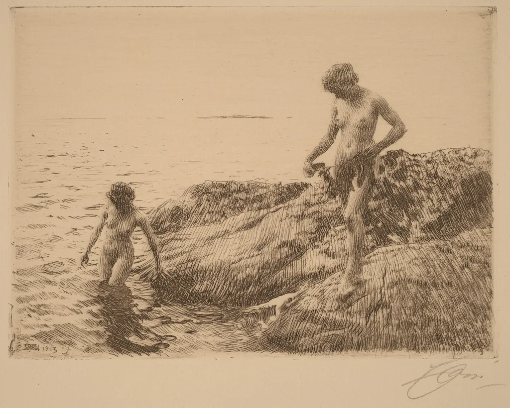 Seaward Skerries, by Anders Zorn, ink, 1913