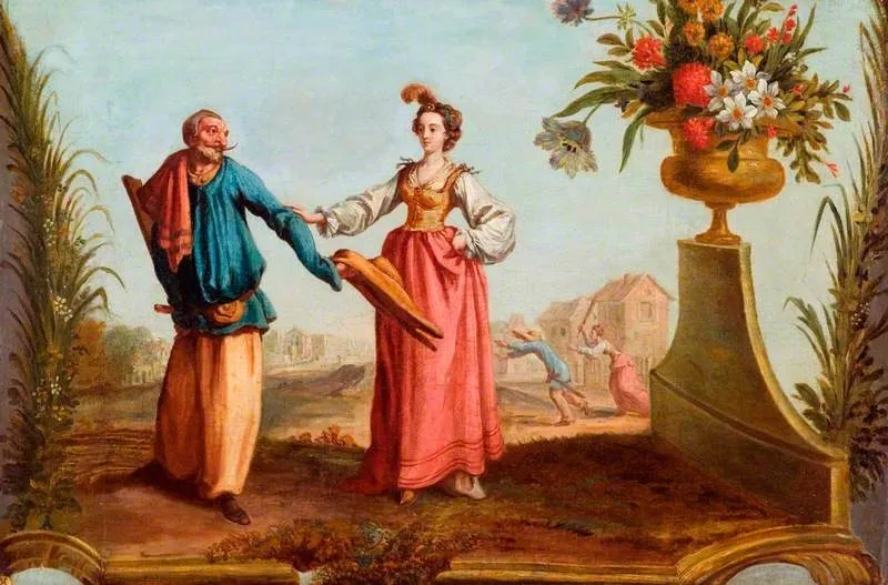 Pulchinello and Lucretia, by Andien de Clermont, oil, 1742