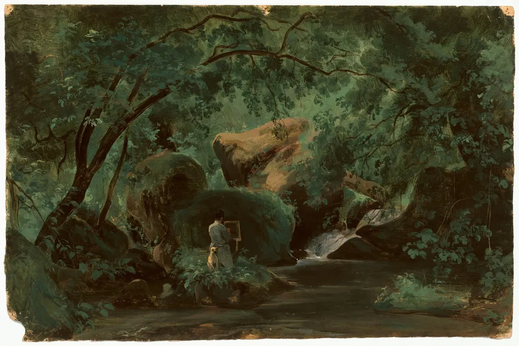 Forest Interior with a Painter, Civita Castellana, by André Giroux, oil, 1828