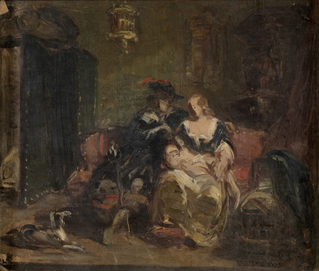 Domestic Scene, by André Plumot, oil, 1877