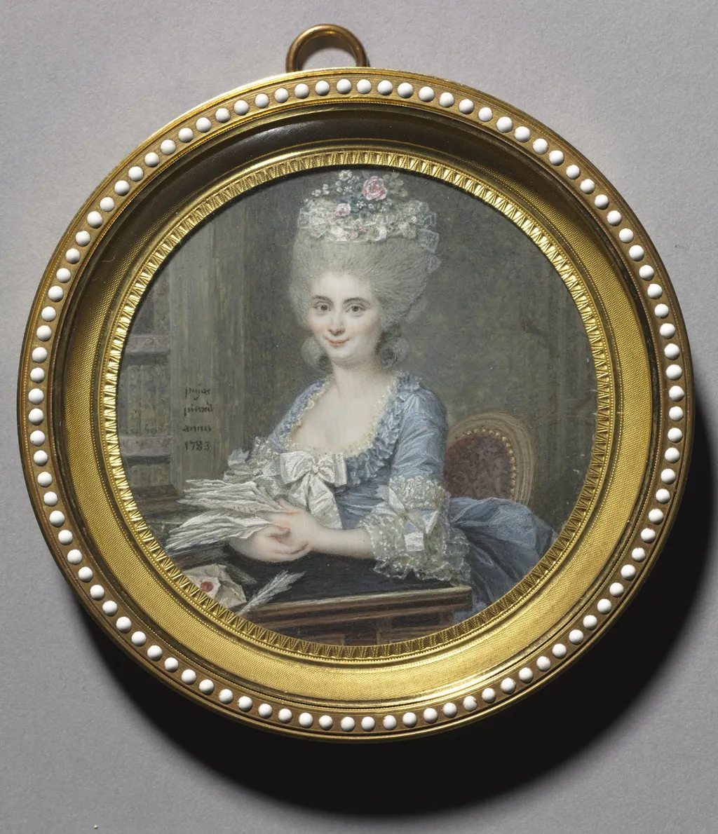 Portrait of a Woman in a Blue Dress, by André Pujos, watercolor