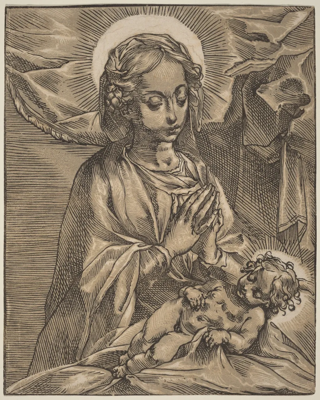 Madonna and Child, by Andrea Andreani, ink, 1592