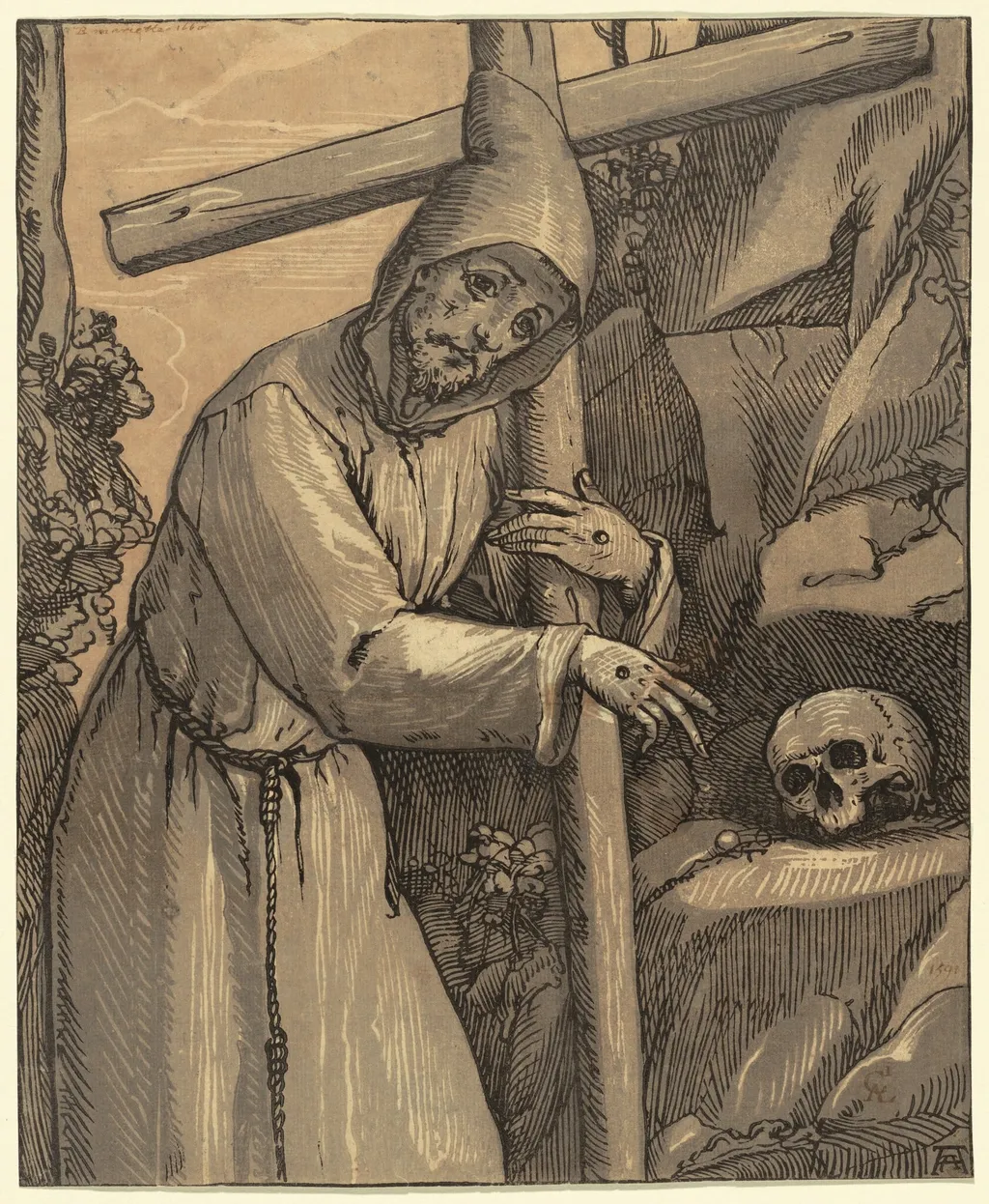 Saint Francis of Assisi, by Andrea Andreani, ink, 1591