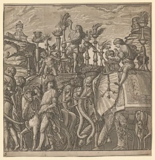 The Triumph of Julius Caesar: Elephants Carrying Torches, by Andrea Andreani